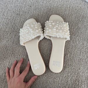 Women's Pearl Embellished Sandals - Cream